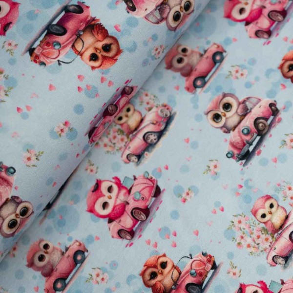 Baumwolljersey kleine Eule blau