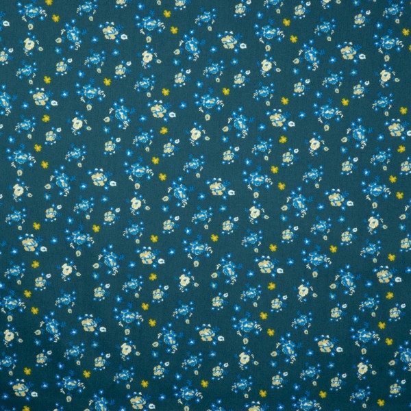 Baumwollwebware Blumenbouquet dunkelblau