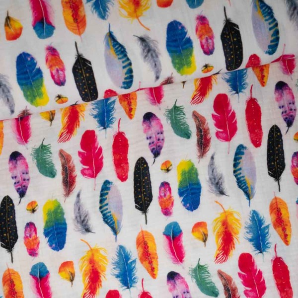Musselin Digital Boho Feder weiß