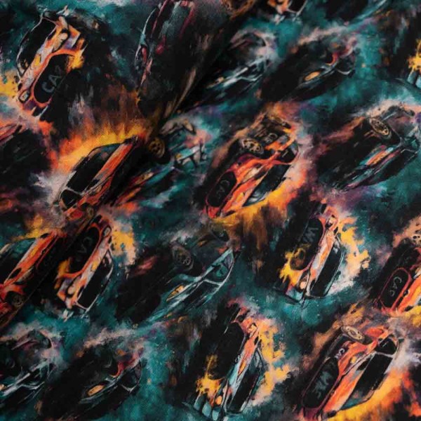 Baumwolljersey Rennautos petrol