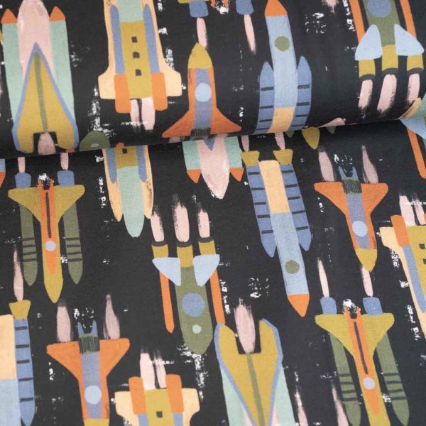 French Terry Sweat Raketen schwarz