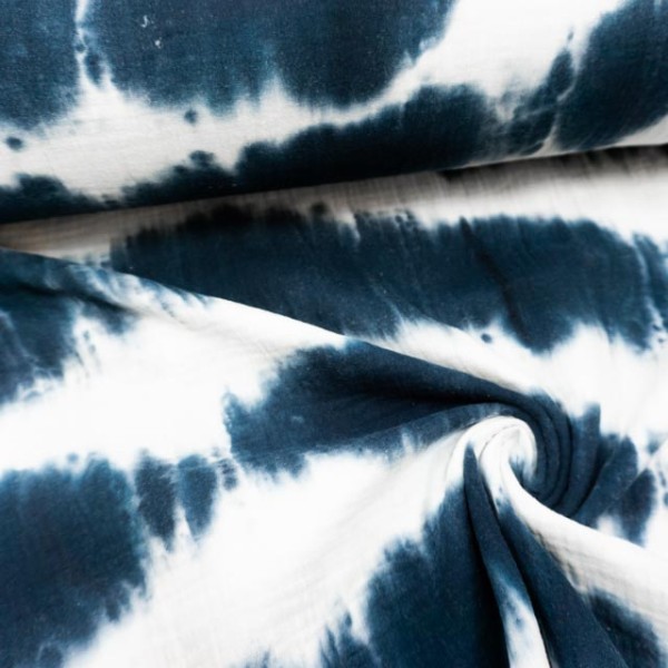 Musselin Double Gauze Batikstreifen navy-blau