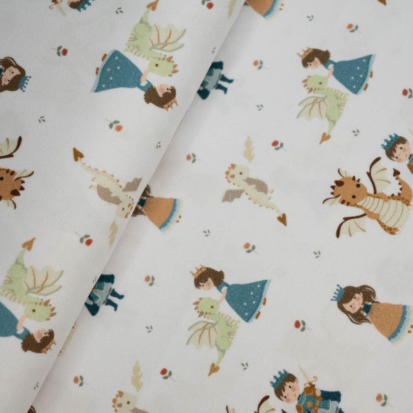 Baumwolljersey Drache & Prinz weiß