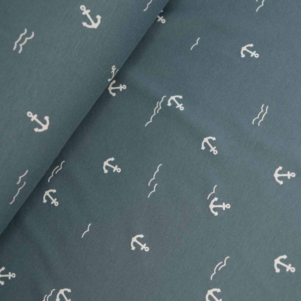 Baumwolljersey Anker im Meer jeansblau