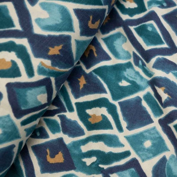 Viskose Stretch Leinen-Look Rauten petrol