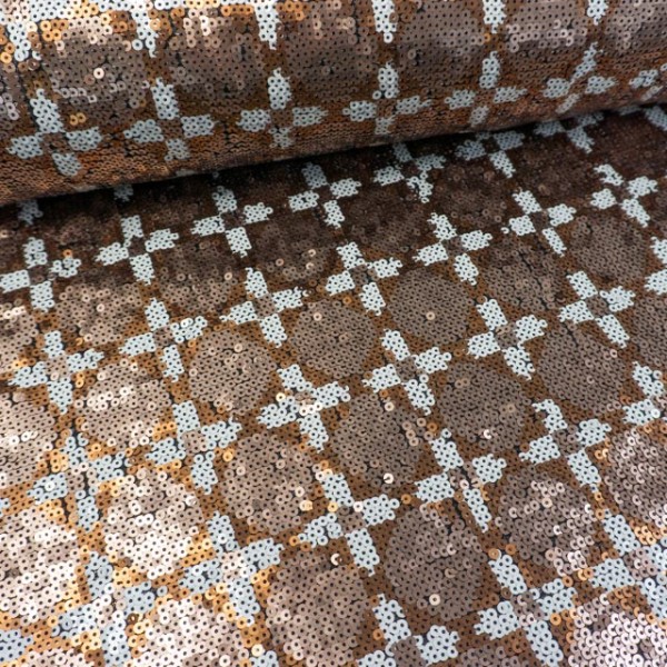 Reststück 1,20m Pailetten auf Mesh braun-weiß