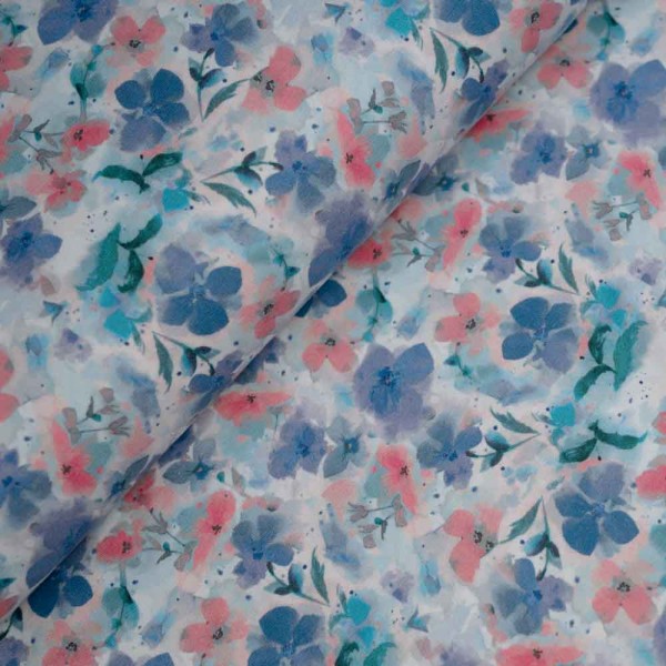 Baumwolljersey zarte Blümchen jeansblau