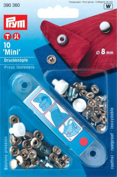 Prym Mini Druckknöpfe silber 8mm inkl. Lochwerkzeug
