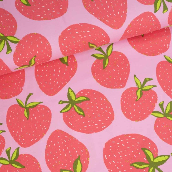 Baumwolljersey große Erdbeeren rosa