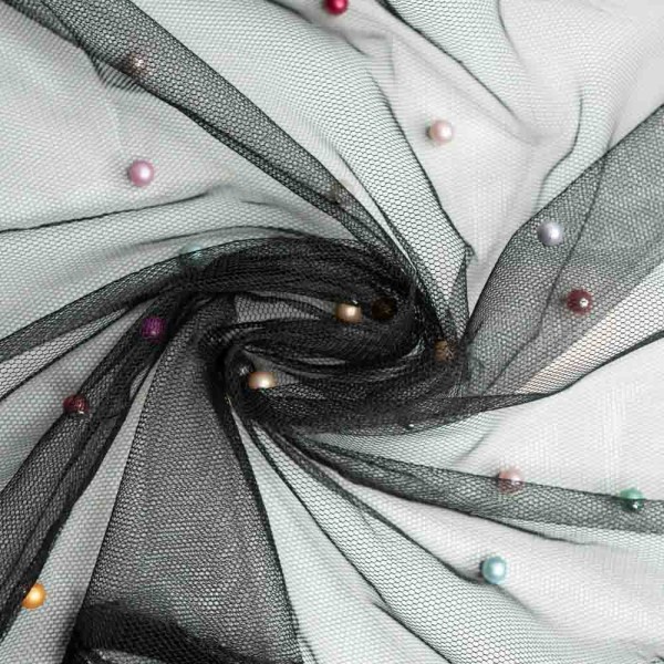 Schleiertüll Perlen schwarz bunt