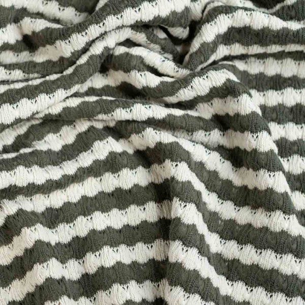 Jacquard Strick Häkel-Look Streifen khaki