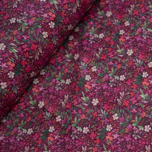 Cord Stretch Blumen bordeaux