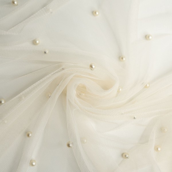 Schleiertüll Perlen ivory