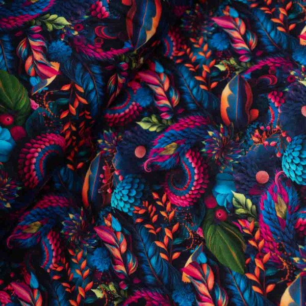 Baumwolljersey mystische Blätter royalblau