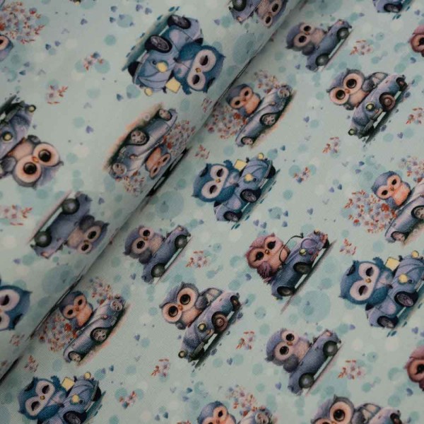 Baumwolljersey kleine Eule jeansblau