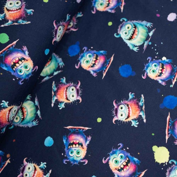 Baumwolljersey Aquarell Monster navy