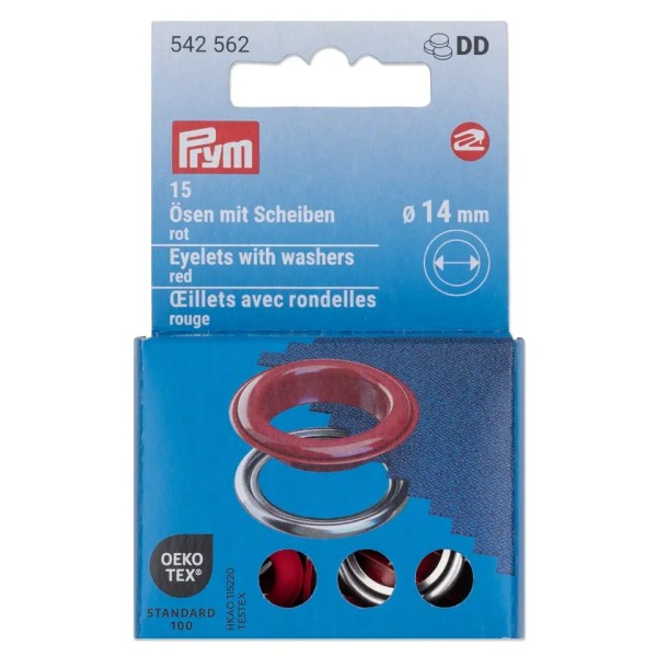 Prym Ösen mit Scheiben 14mm rot