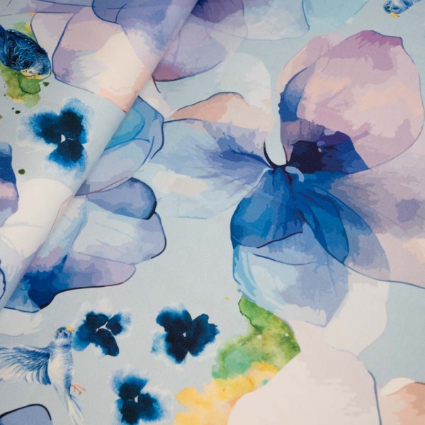 Baumwolljersey große Aquarellblüte blau