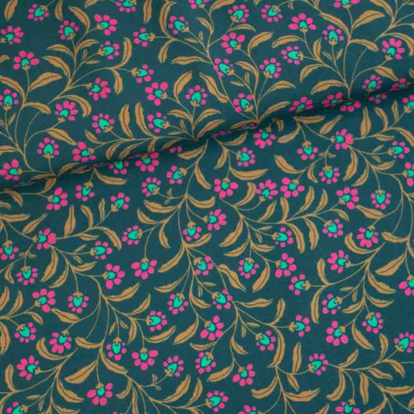 Viskosewebware Blümchen tannengrün