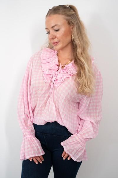 Viskose Tencel Bluse Karos rosa