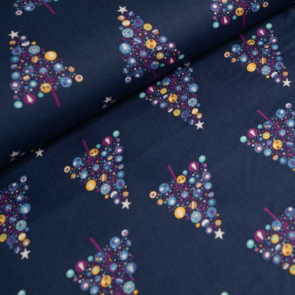 Baumwollwebware Tannenbaum navy