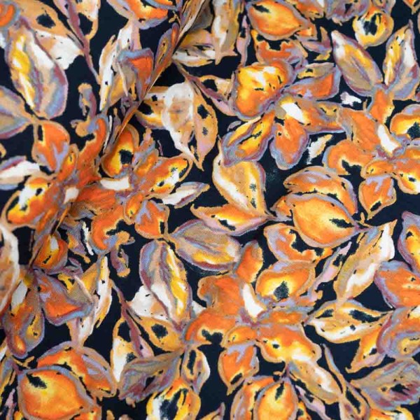 Viskose Leinen Stretch Blumen dark navy