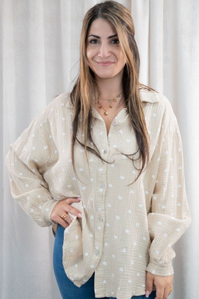 Musselinbluse Herzen Isabela beige
