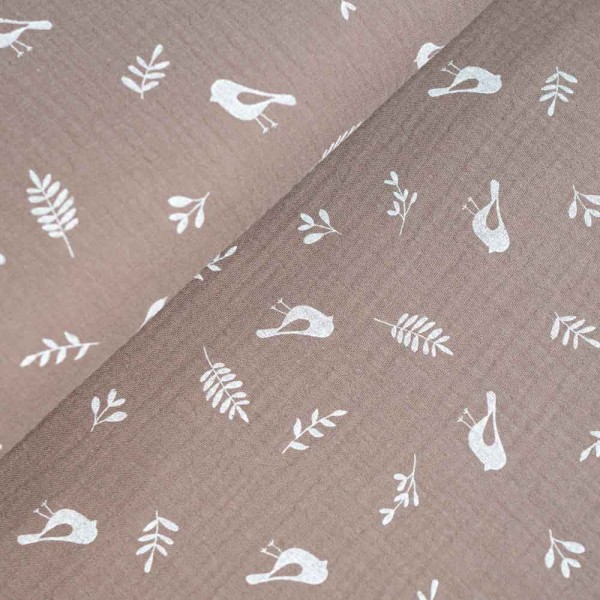 Musselin Double Gauze Vögelchen taupe