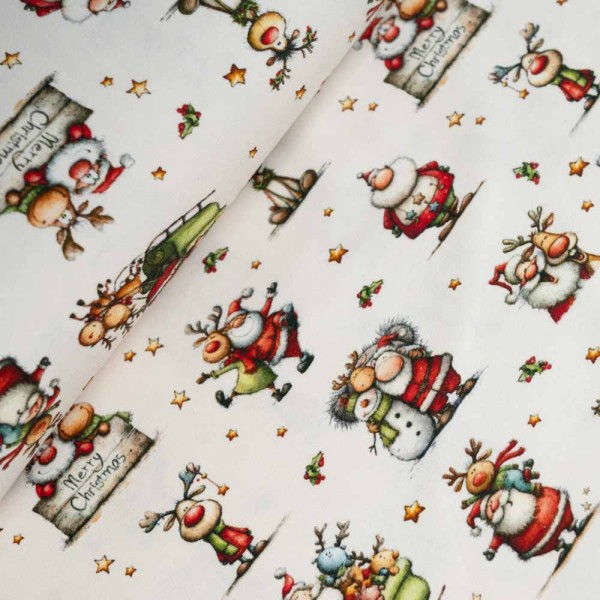Baumwolljersey X-Mas Friends ecru