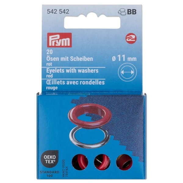 Prym Ösen mit Scheiben 11mm rot