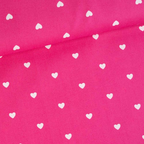 Baumwoll Popeline Herzchen pink-weiß