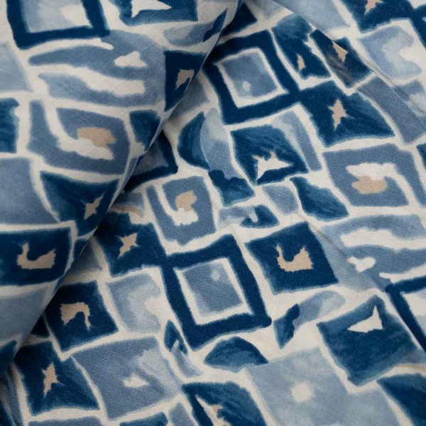 Viskose Stretch Leinen-Look Rauten jeansblau