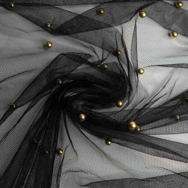 Schleiertüll Perlen schwarz gold
