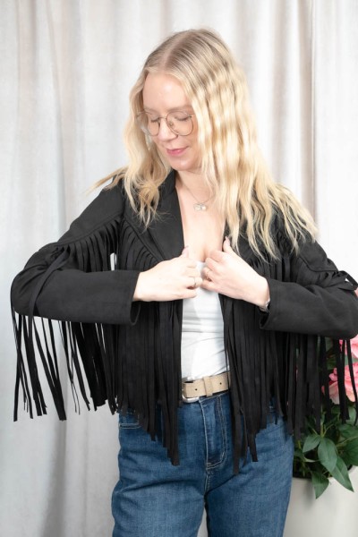 Fransenjacke Wildlederimitat Cowgirl schwarz