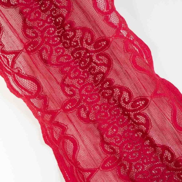 Elastische Spitzenborte 18cm Ornamente rot