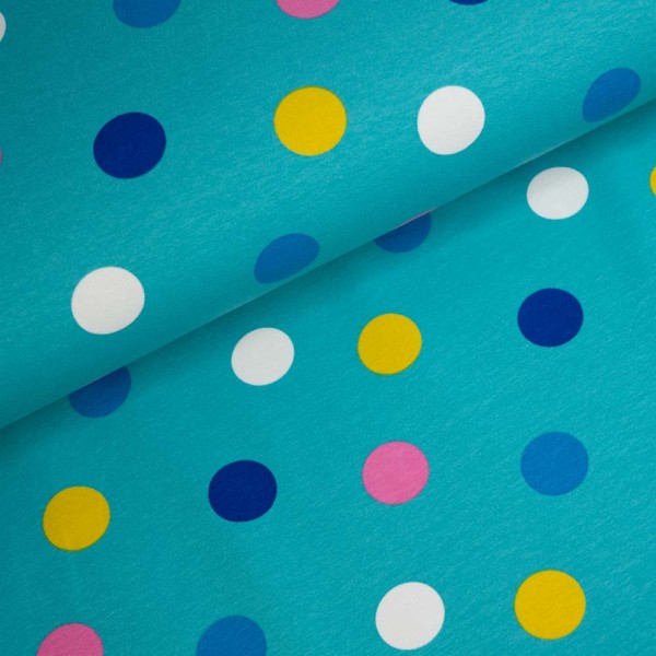 Sweat French Terry Große Punkte türkis