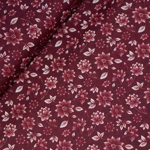 Baumwollwebware Blumen bordeaux