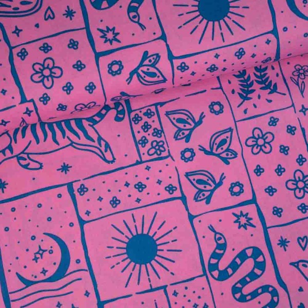 Baumwoll Popeline Astrologie pink